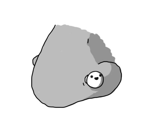 A person's nose with a little stud piercing, except the stud is a spherical robot with a smiling face.