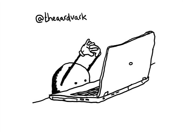 A round robot sitting in front of a laptop so only its eyes are visible peering over the side of the desk. It's stretching its arms up and cracking its knuckles in preperation.