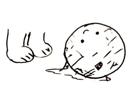 A tattered robotic sphere covered in the slobber of a dog standing besides it. Despite the rough treatment it has received from the housepet, its little face smiles cheerfully.