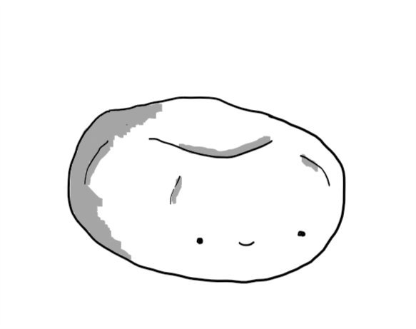 A robot in the form of a beanbag with a little smiley face on the front.