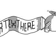 A spherical robot held aloft by a propeller on its top, with a long banner trailing out behind it that says "YOUR TEXT HERE". The robot has a determined expression on its face and is pointing forward.