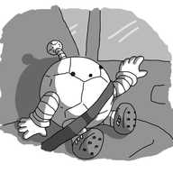 A spherical robot, patterned like an old-fashioned football, with banded arms and legs and an antenna with a bobble that looks like another little football. It's wearing football boots with studs and is buckled into a car seat, resting one hand on the door and looking with hopeful curiosity out of the window.