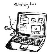 a laptop showing another episode of The Crown on Netflix queuing up with a small ovoid robot peering round the screen waving and making a very grumpy face.