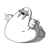 A robot in the form of a fat walrus rearing up on its belly, with two hinged flippers on either side of its body and one visible flipper at the end of its body. It has a big, fluffy moustache and two long tusks. It's looking up, smiling and waving its upper flippers.