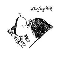 A robot shaped like a slightly angled cylinder with a round top, sitting on someone's pillow and patting them reassuringly on the head.