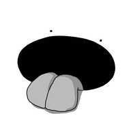 A hole in the ground with eyes off to one side of it and a large tongue flopping out.