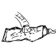 a very small, trapezoid robot jumping onto the middle of an almost-empty tube of toothpaste with a big smile on its face. a small amount of toothpaste is emerging from the tube's nozzle.