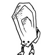 An angular, robotic ear with a small smiling face.