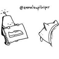 A conical robot with a flat top and a blinking antenna holding up a picture of a shoe in front of a dog.