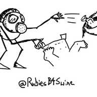 an ovoid robot with spindly jointed limbs and sporting a World War I style gas mask throws a bagged nappy into a bin while putting a nappy on a baby whose wiggling feet are visible.