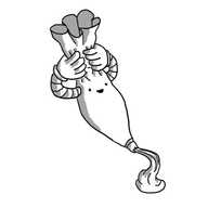 A robot in the form of a piping bag, smiling cheerfully as it uses its own hands to squeeze cream from its nozzle.