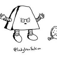 A trapezoid robot wearing glasses holding out its arms as it counsels a bereft-looking Toffebot sitting on the floor.