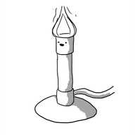 A robot in the form of a bunsen burner, with a little happy face just below the flame.
